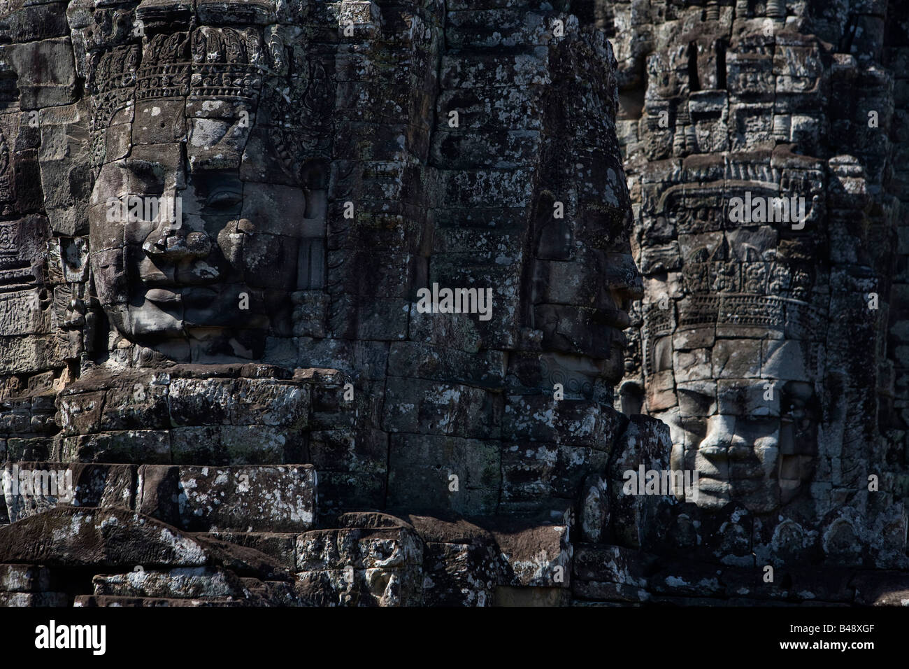 Die Gesichter der Bayon-Tempel, Angkor im Nordwesten Kambodschas Stockfoto