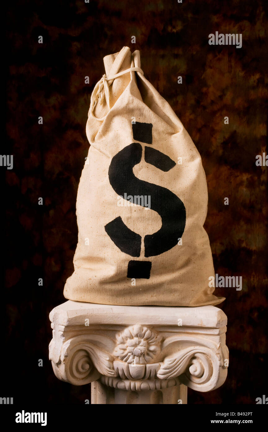 Beutel mit Geld mit US-Dollar-Zeichen Stockfoto