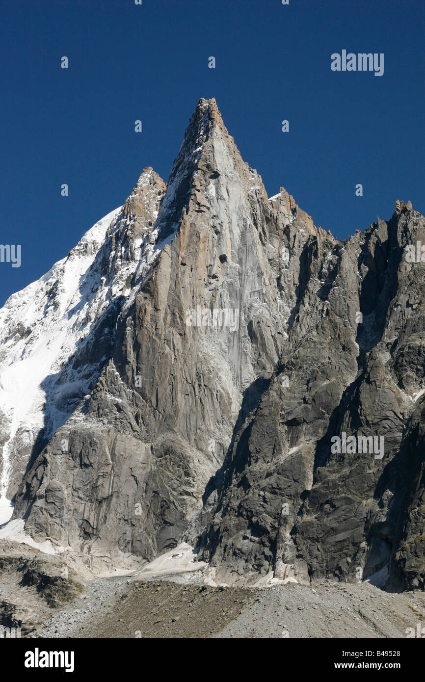 Les Drus, spektakulären Gipfel betrachtet von Montenvers, in der Nähe von Chamonix Mont-Blanc in den französischen Alpen. Stockfoto