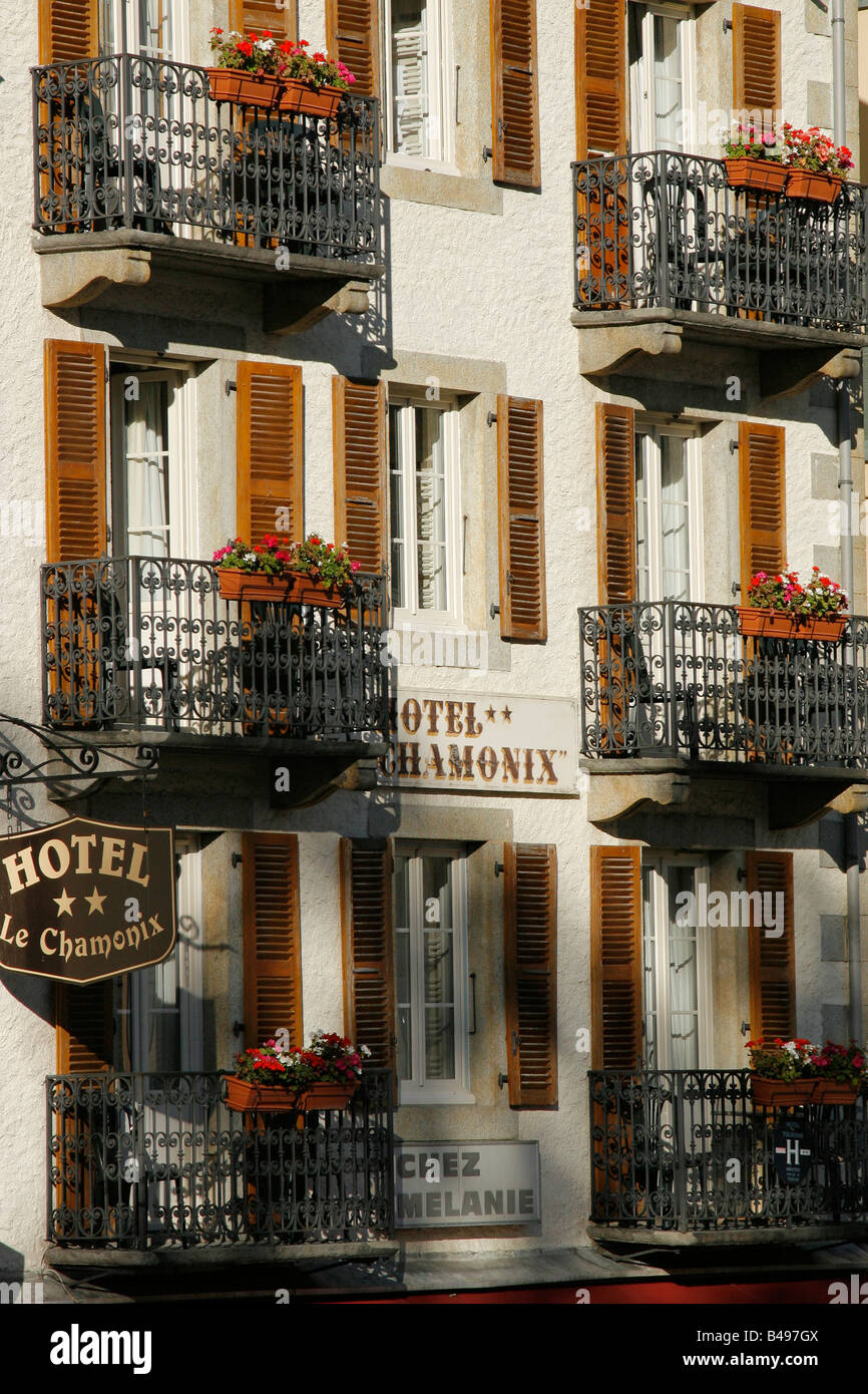 Das Hotel Chamonix im Stadtzentrum von Chamonix Mont-Blanc, Französische Alpen. Stockfoto