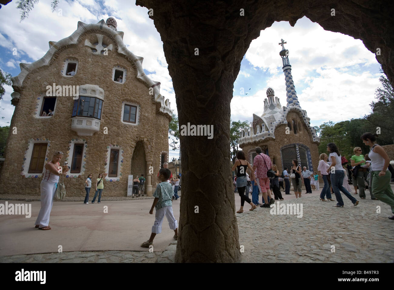 Parque Güell Barcelona Spanien Stockfoto