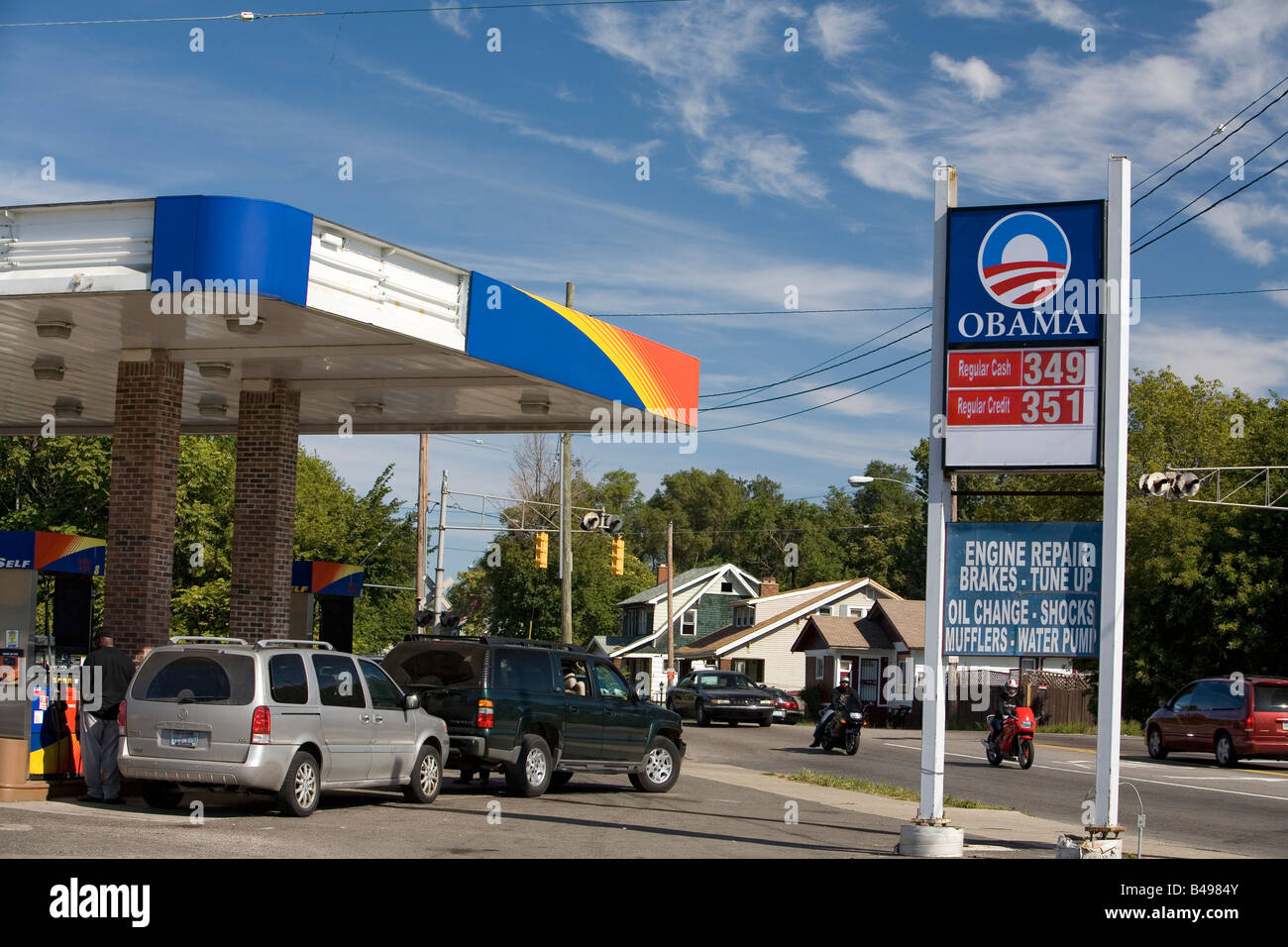 Obama-Schild an der Tankstelle Stockfoto