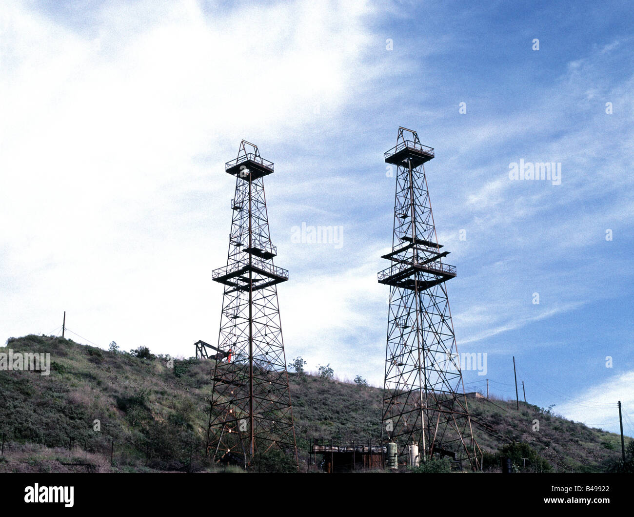 Öl-Bohrtürme in Baldwin Hills Bereich Los Angeles Kalifornien Stockfoto