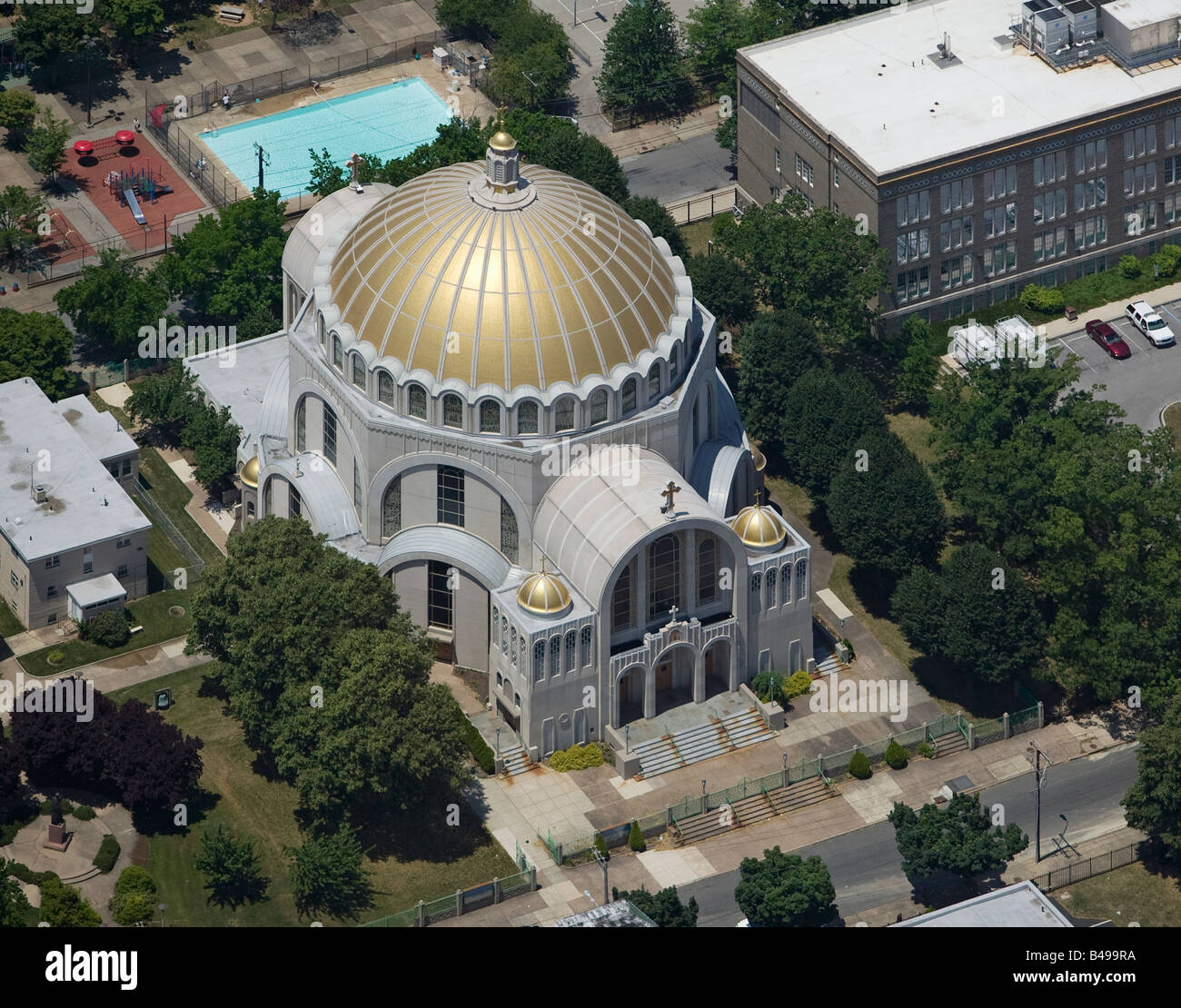 Antenne über ukrainische katholische Kathedrale der Unbefleckten Empfängnis Philadelphia, PA, Pennsylvania Stockfoto