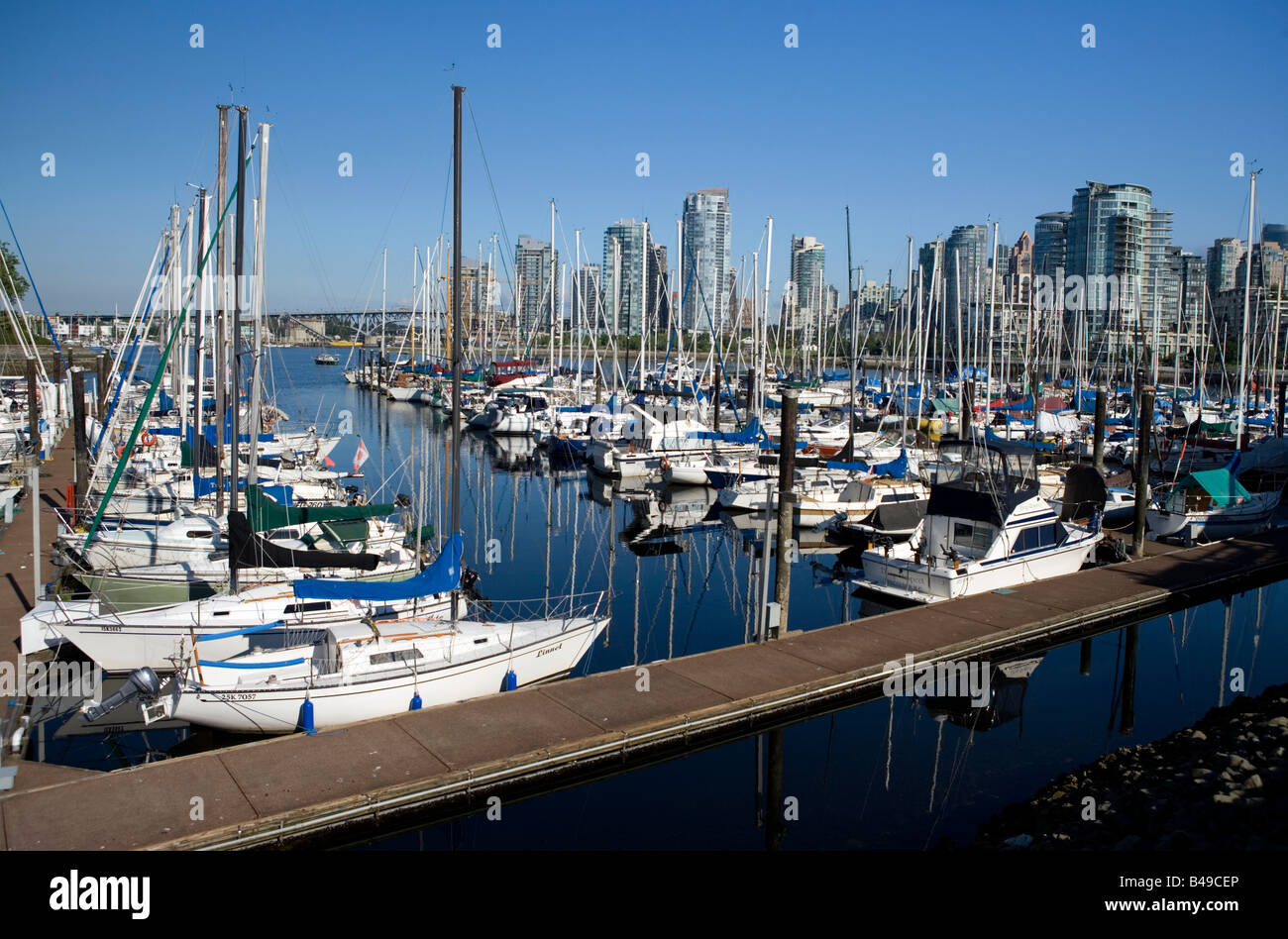 Marina am False Creek Granville Island Vancouver, British Columbia, Kanada. Stockfoto