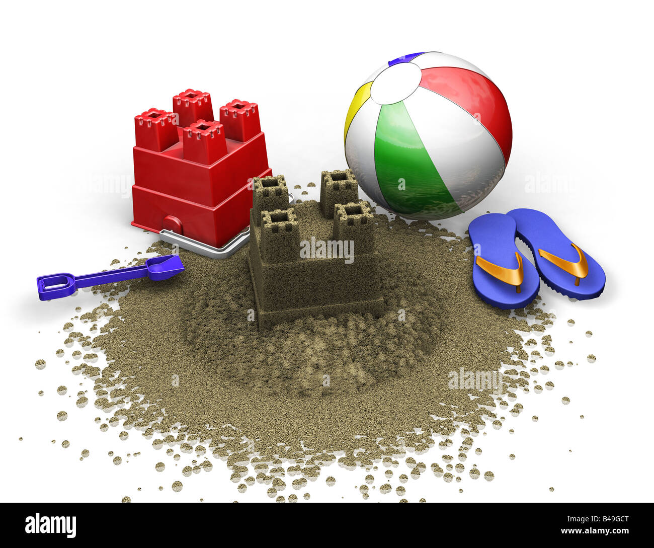 3D Rendern von Strandzubehör Stockfoto