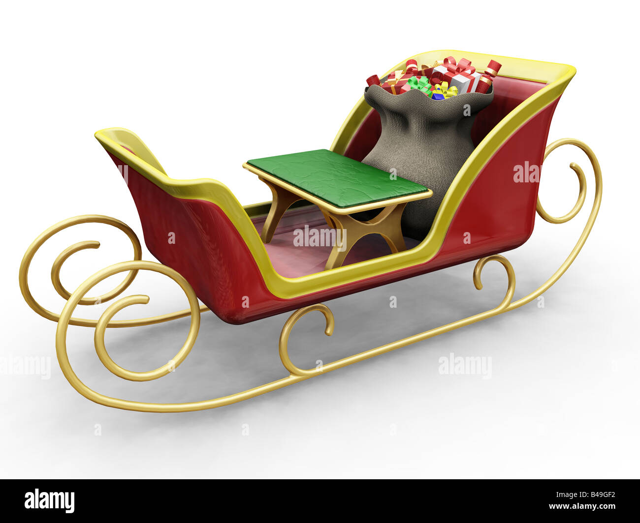 3D-Render Santas Schlitten einen Sack Geschenke Stockfoto