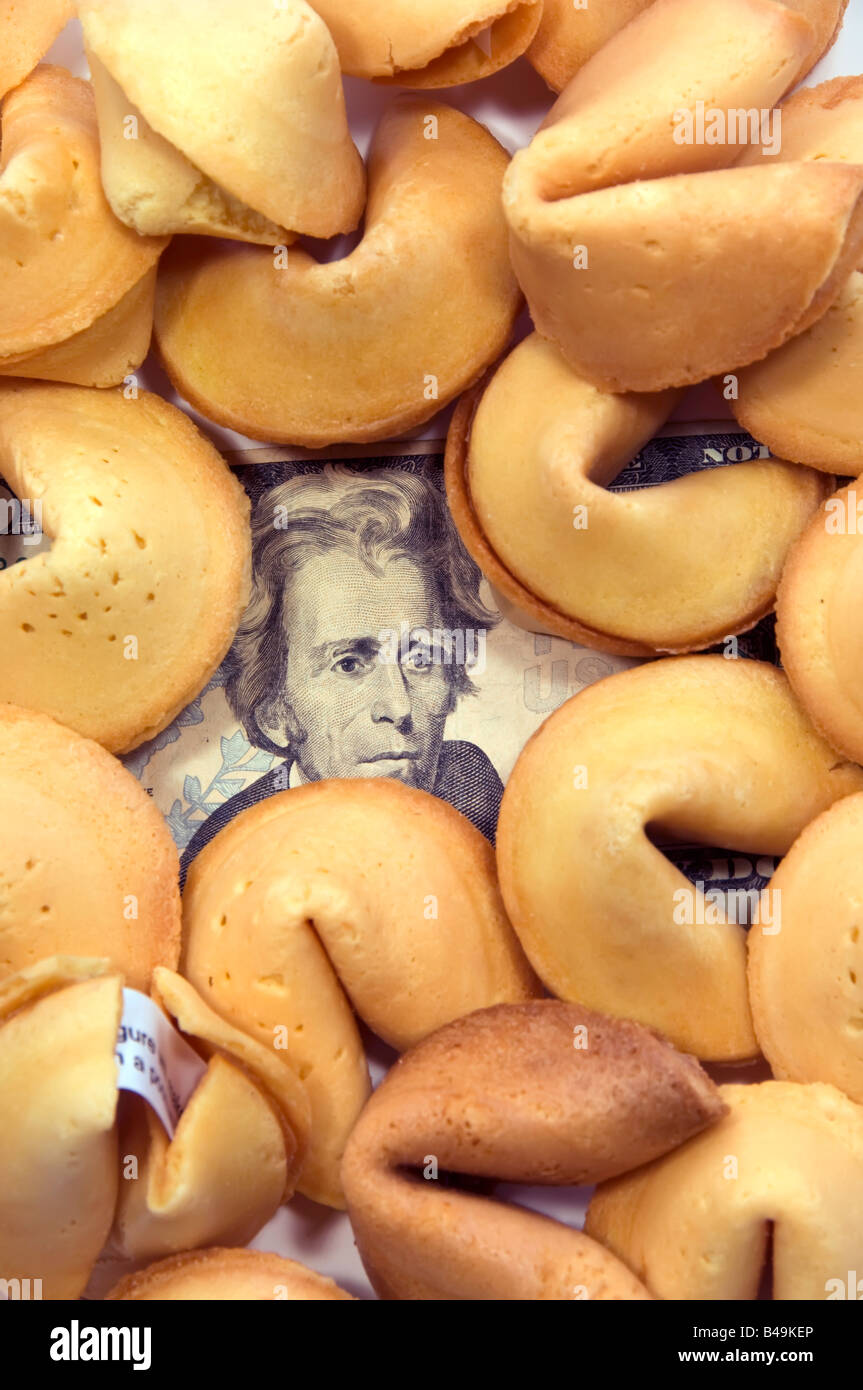 Andrew Jackson auf U S 20 Rechnung in einer Menschenmenge Glückskekse Stockfoto