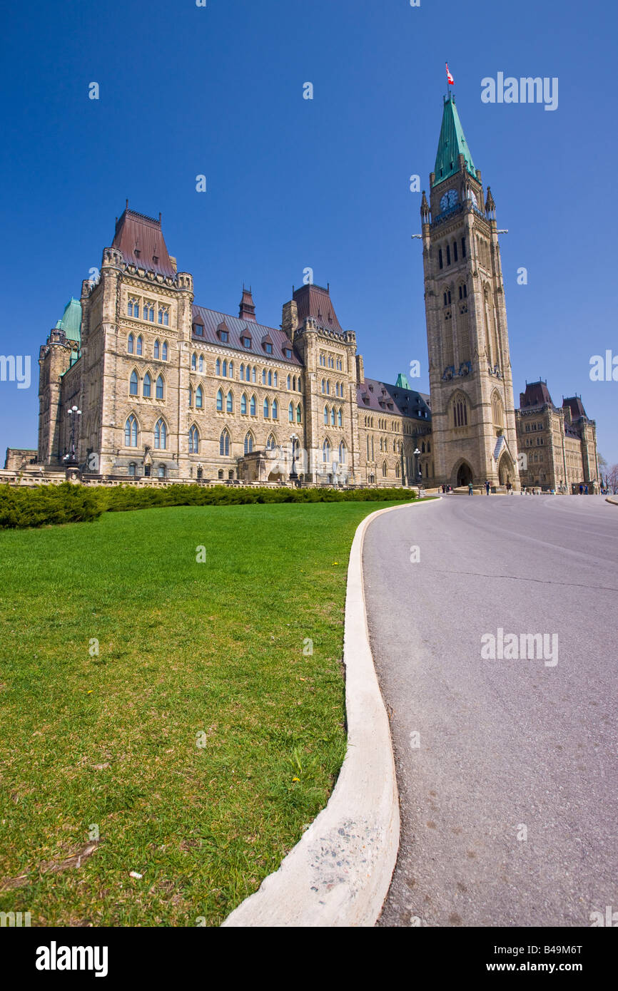 Zentrum-Block und Peace Tower der Parlamentsgebäude am Parliament Hill, Stadt von Ottawa, Ontario, Kanada Stockfoto