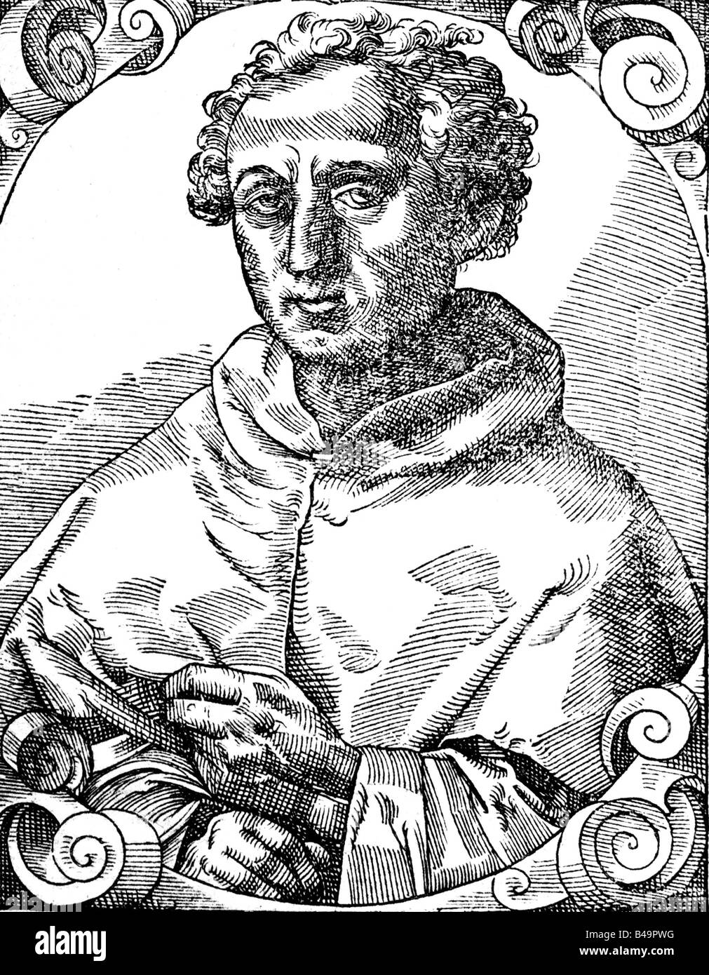 Kolumbus, Christopher, 1451 - 20.5.1506, italienischer Seefahrer und Entdecker, halbe Länge, Gravur von Tobias Stimmer (1529 - 1584), Stockfoto