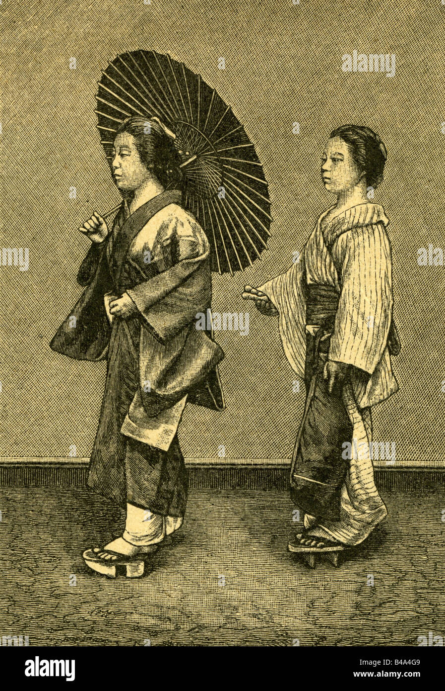 Geographie/Reise, Japan, Leute, Frau mit Diener, Gravur, 1886/2, Stockfoto