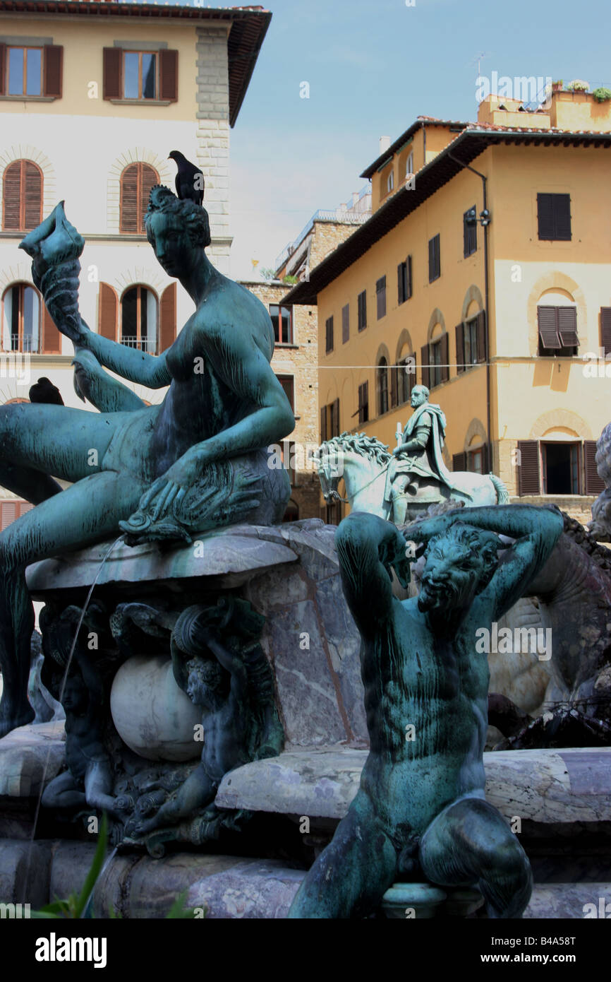Detail der Brunnen von Neptun, Florenz, Italien Stockfoto