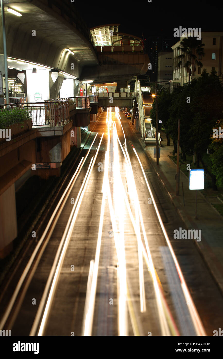 Langzeitbelichtung von Bangkok Straße Stockfoto