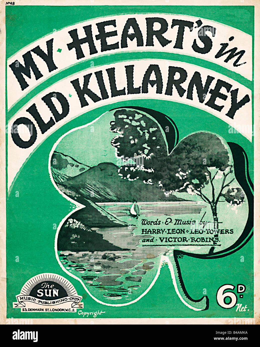 Mein Herz In Old Killarney 1936 Musik Blatt Cover für eine irische Ballade, die Sehnsucht nach den Freuden des County Kerry Stockfoto