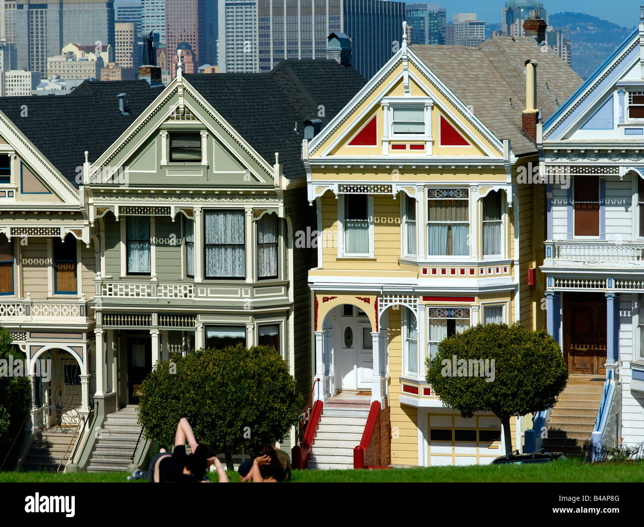 Alamo Square viktorianische Architektur Häuser, Steiner Street, San Francisco Stockfoto