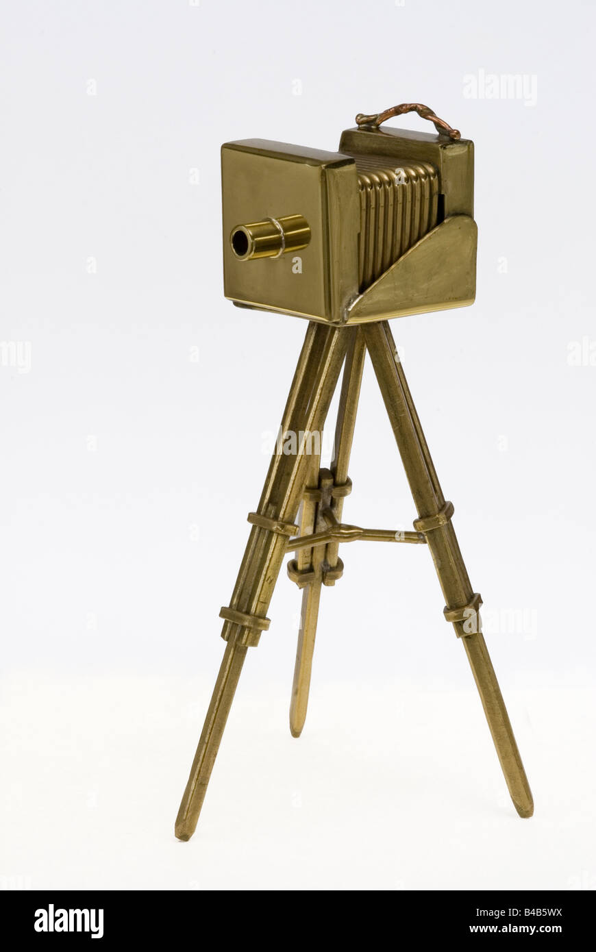 Modell Messingplatte Kamera auf Stativ Stockfoto