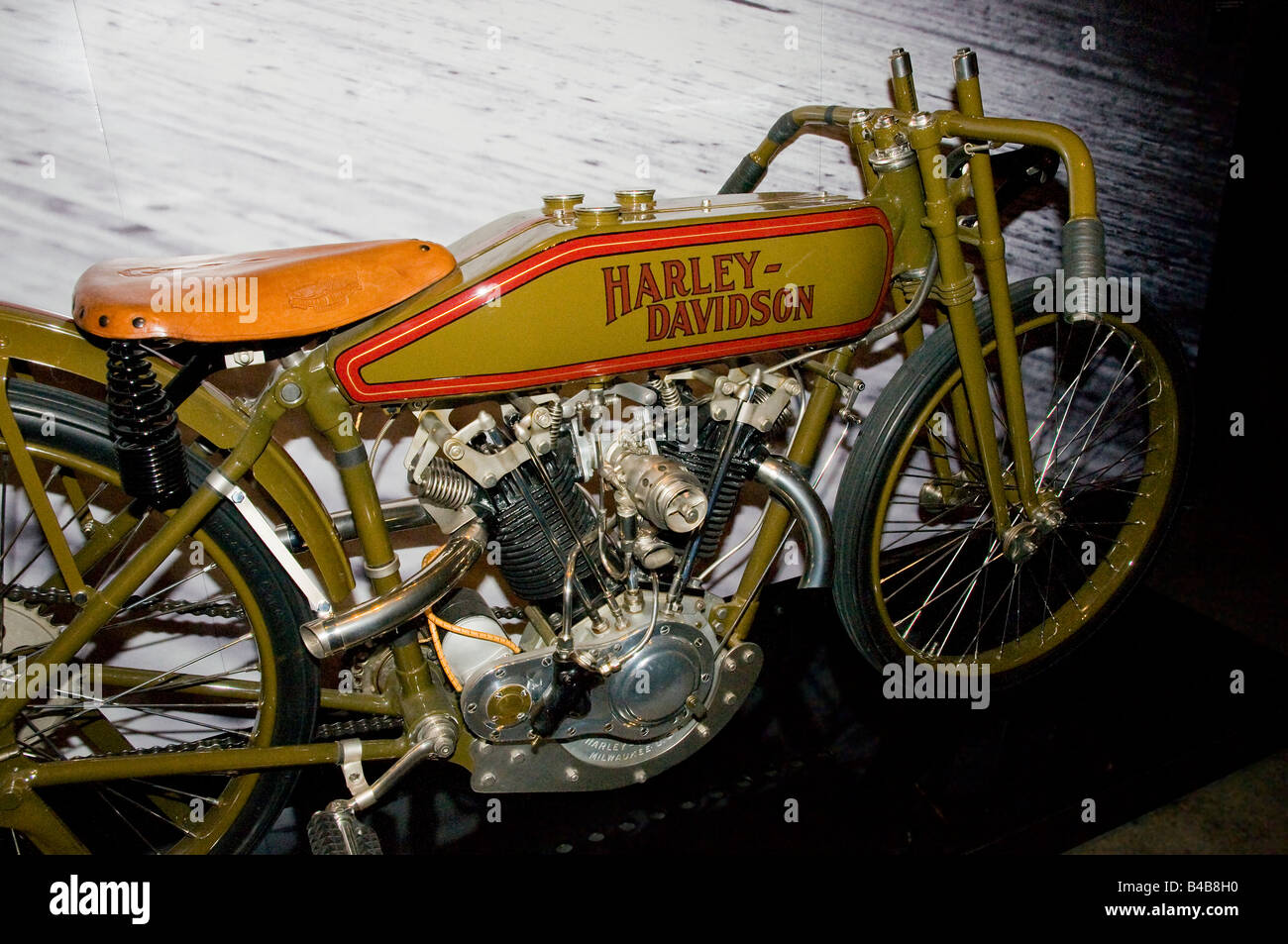 1923 Freddie Dixon Rennen Motorrad / Harley-Davidson auf dem Display an das Unternehmen neue Museum in Milwaukee, Wisconsin, USA Stockfoto