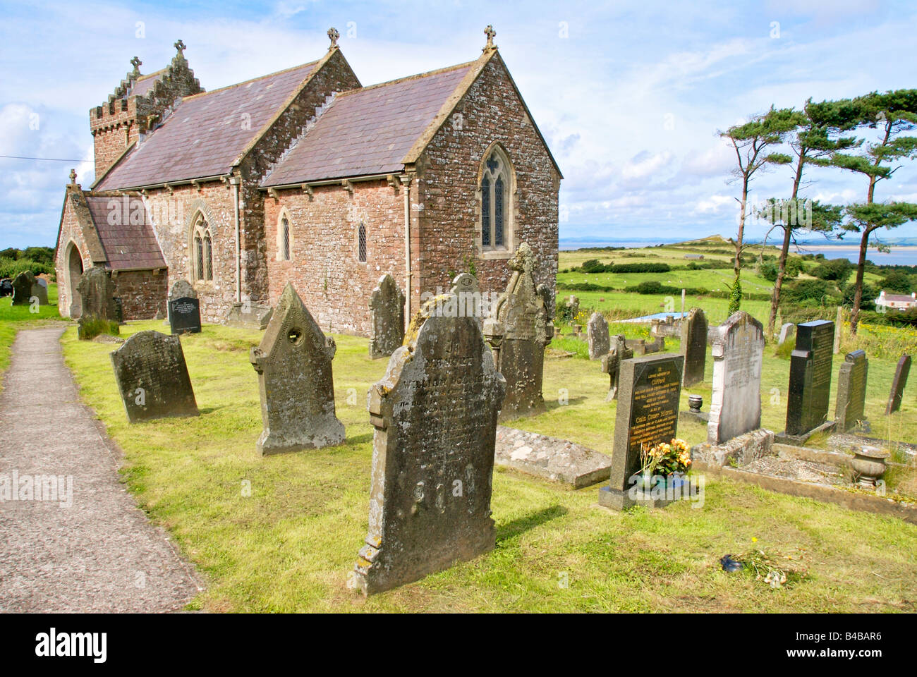 Llanmadoc Kirche Stockfoto