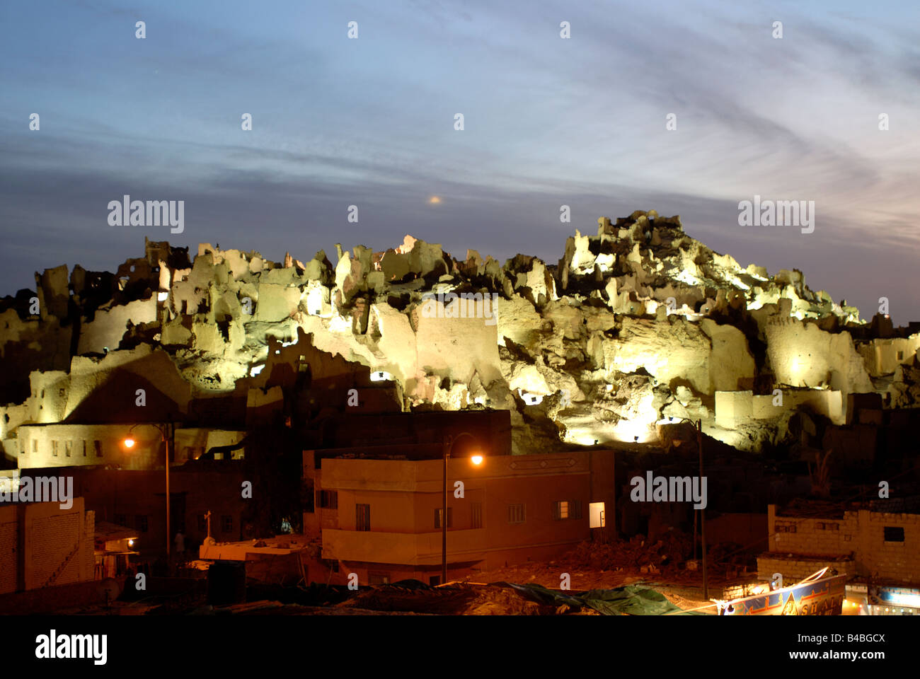 NightShot Ruined Stadt Schali Oase Siwa, Ägypten Stockfoto