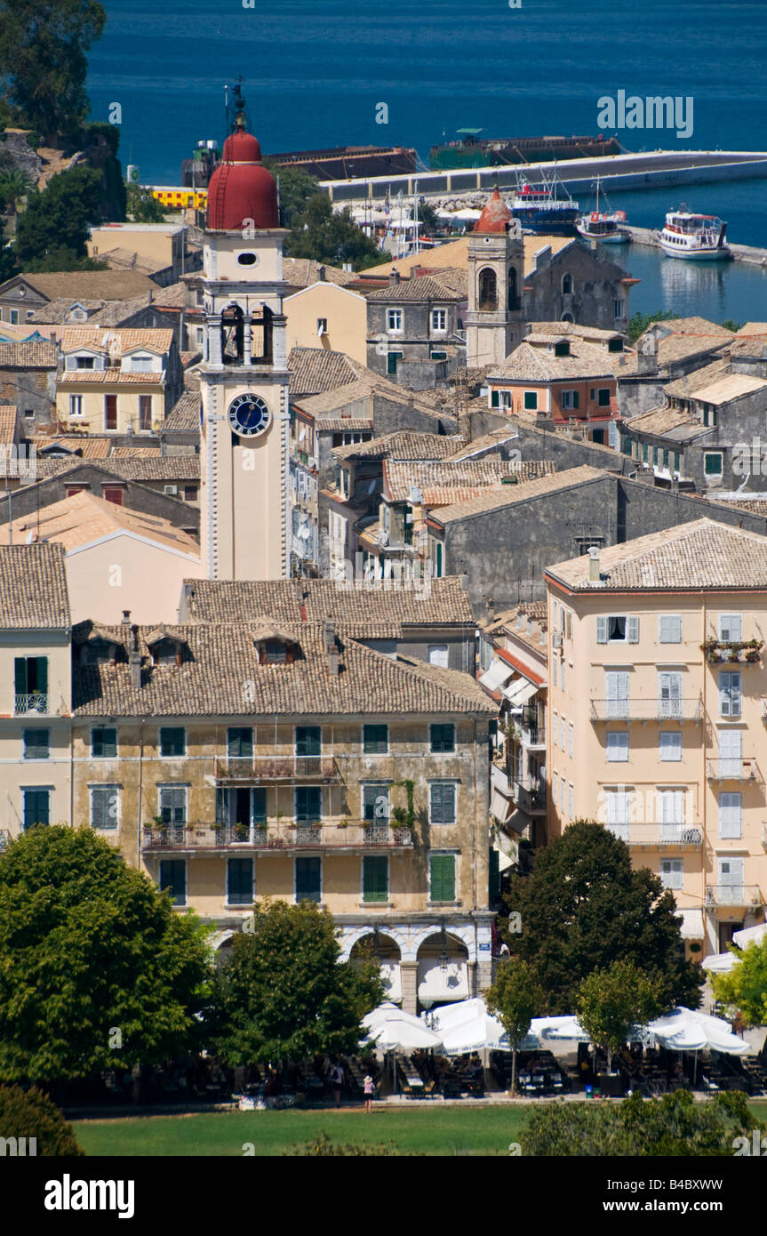 Korfu-Stadt mit Heiligen Spiridon Kirche Turm, Korfu, Korfu, Griechenland, Europa Stockfoto