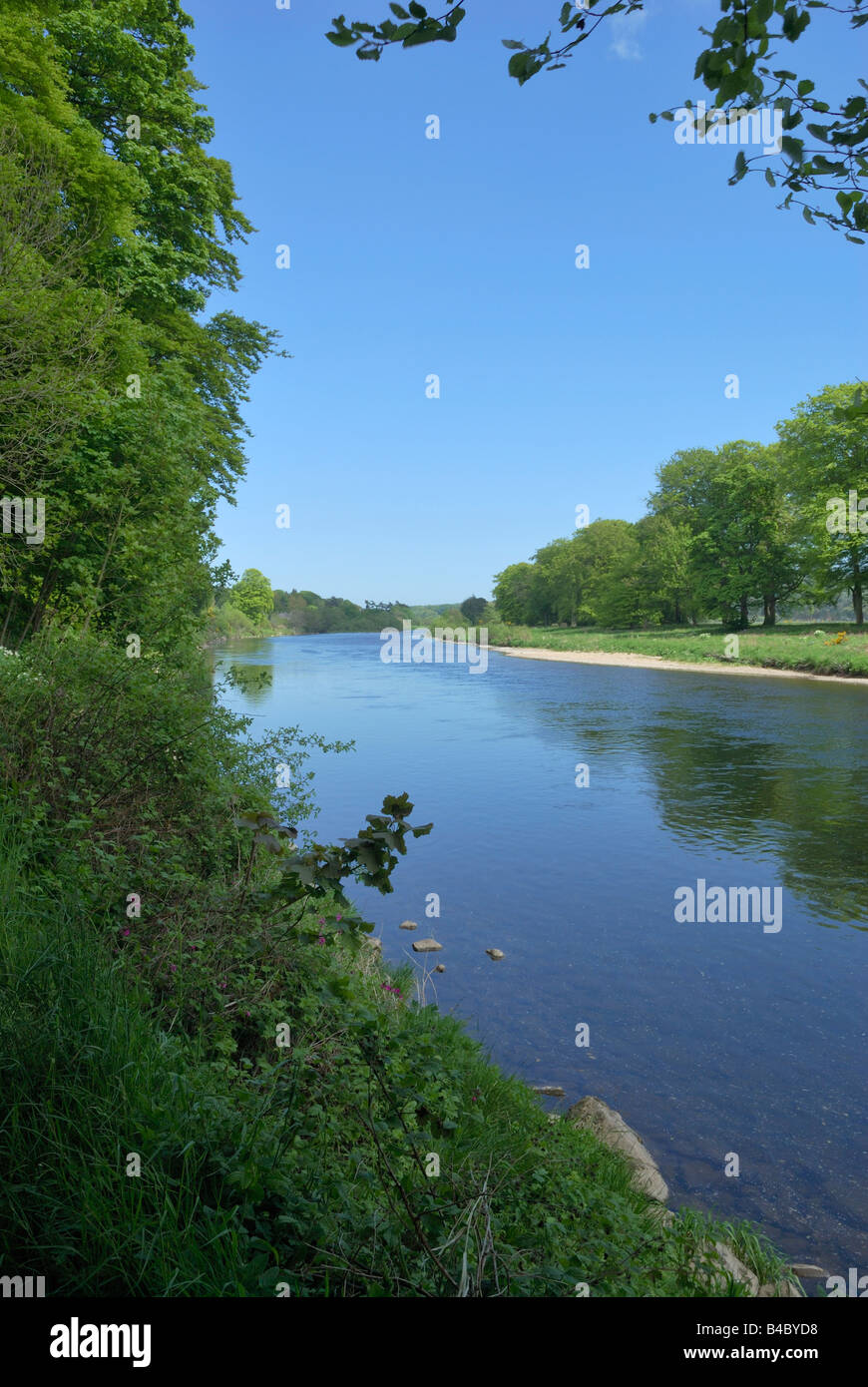 Ein Blick auf den Fluss Dee aus einer Stadt namens Peterculter liegt westlich von Aberdeen. Stockfoto