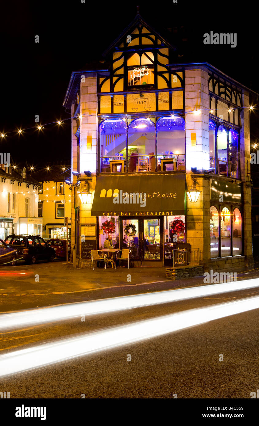 Leuchtturm in Windermere Chirsmas Lichter Stockfoto