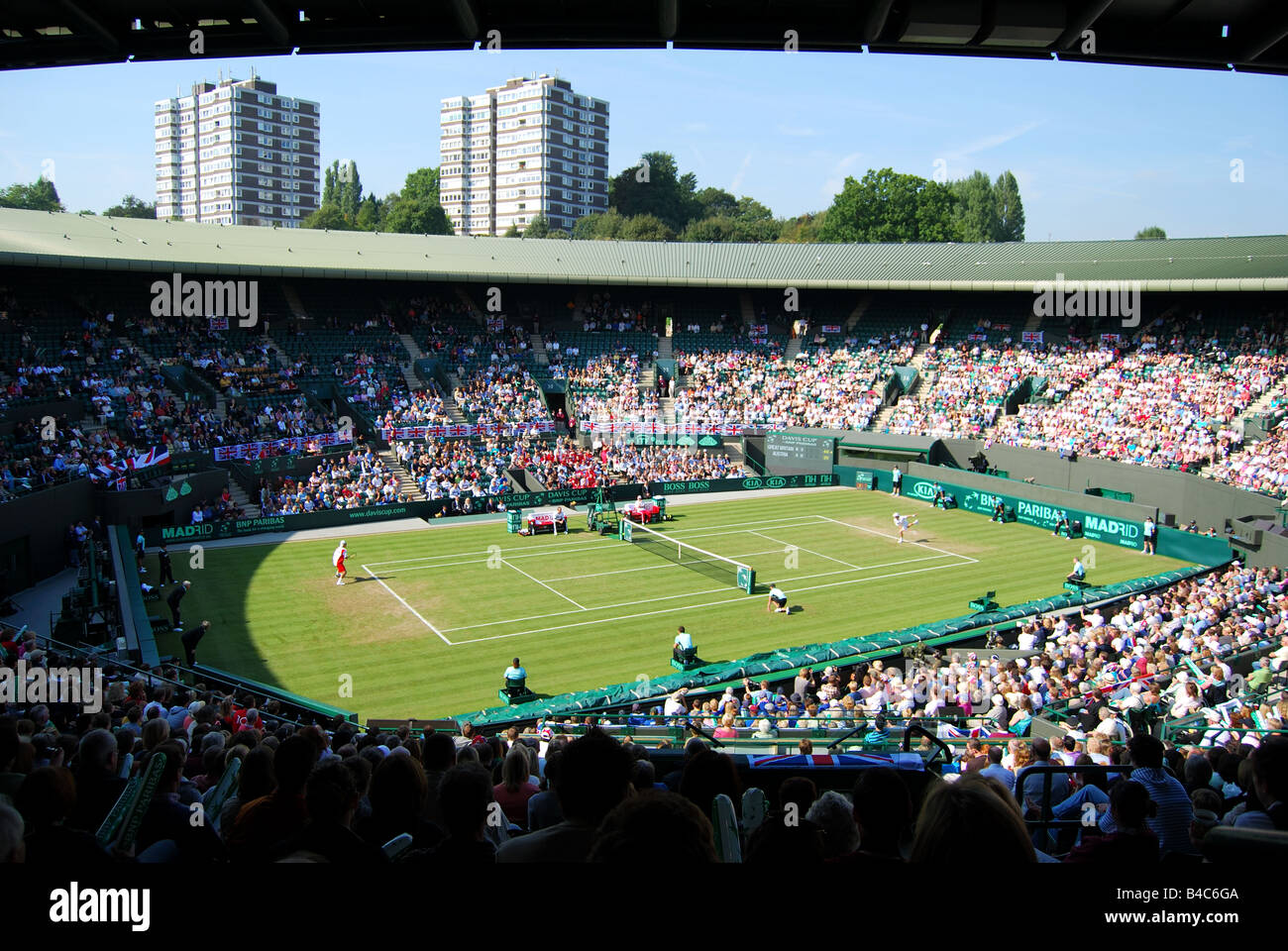 Davis-Cup-Spiel, Großbritannien gegen Österreich, Court One, Wimbledon Lawn Tennis Club, London Borough of Merton, Greater London, England, Vereinigtes Königreich Stockfoto