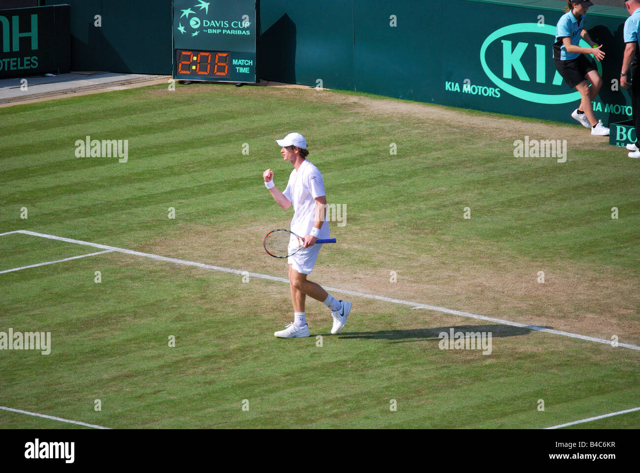 Andy Murray spielt, Davis-Cup-Spiel, Großbritannien gegen Österreich, Wimbledon Lawn Tennis Club, Borough of Merton, Greater London, England, Großbritannien Stockfoto