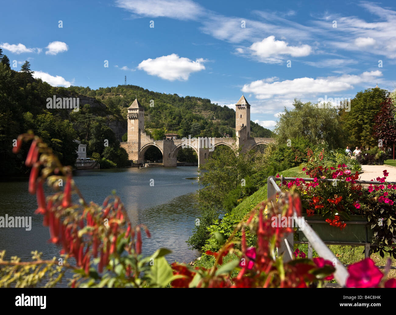 Die Valentre Brücke in Cahors, einer Stadt an den Fluss Lot im Südwesten Frankreichs Stockfoto