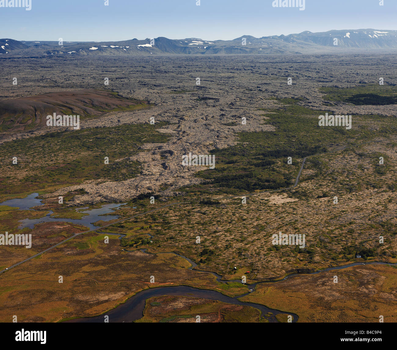Luftaufnahme von Moos bewachsenen Lava Feld, Island Stockfoto