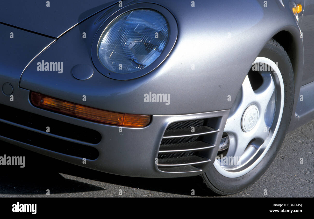 Auto, Porsche 959, Roadster, Coupé/Coupe, Silber/Anthrazit, Modelljahr 1986-1988, detaillierte Ansicht, Scheinwerfer, Scheinwerfer, Indiapprox Stockfoto