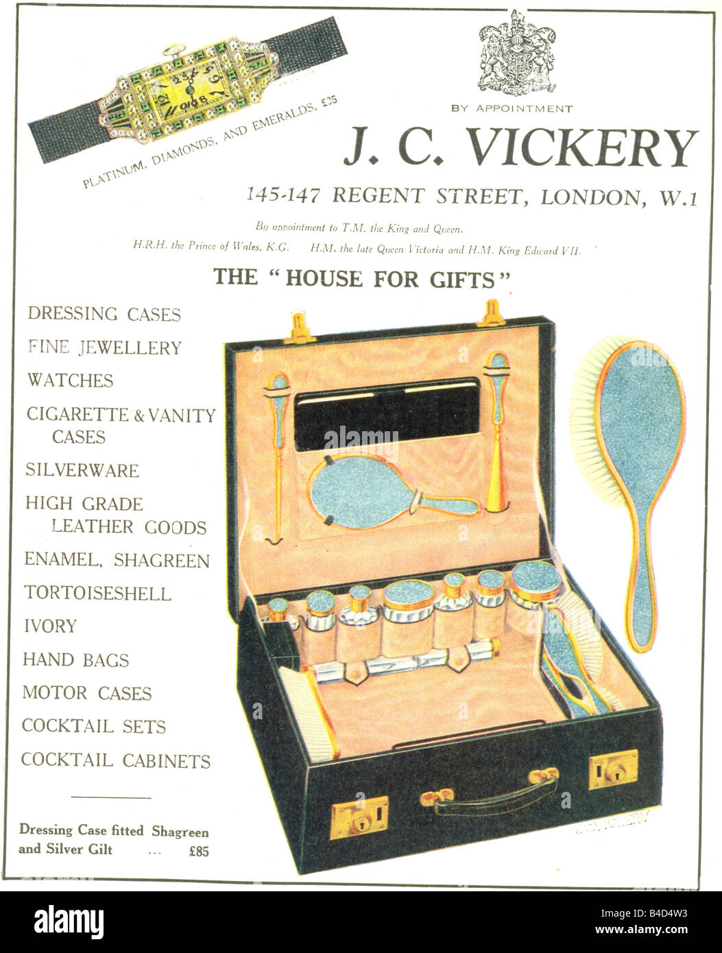 1929-Werbung für den Juwelier J C Vickery Stockfoto