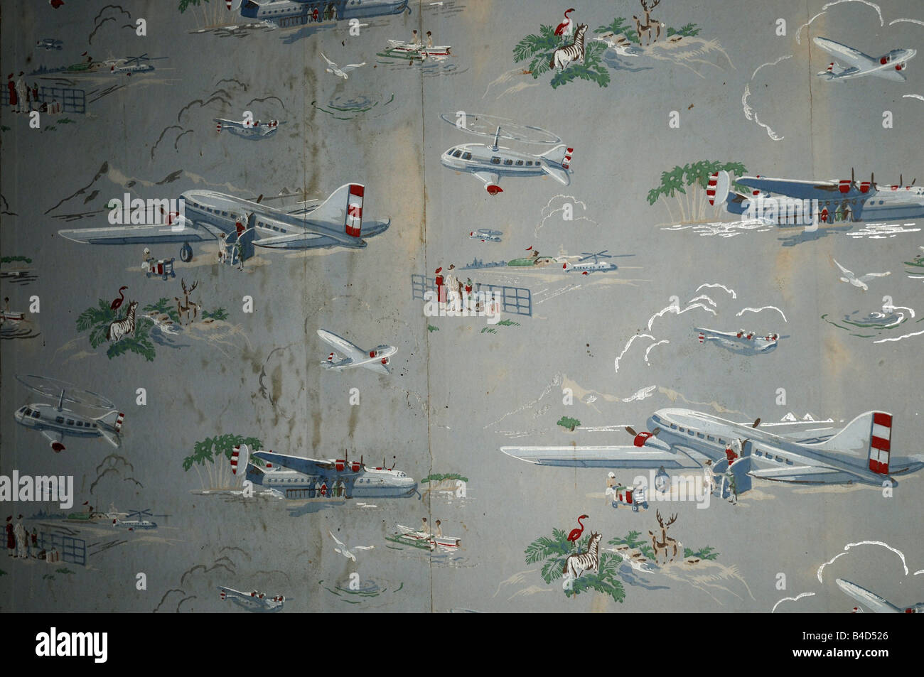 Alte Tapete mit Flugzeugen aus dem 1940 s Stockfoto