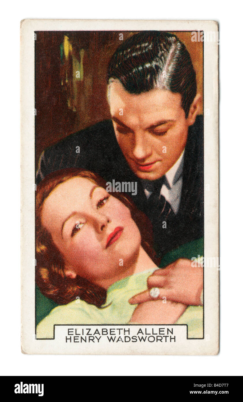 Gallaher die Zigarette Ausgabekarten in 1935 zur Veranschaulichung Film Partner Elizabeth Allen und Henry Wadsworth Stockfoto