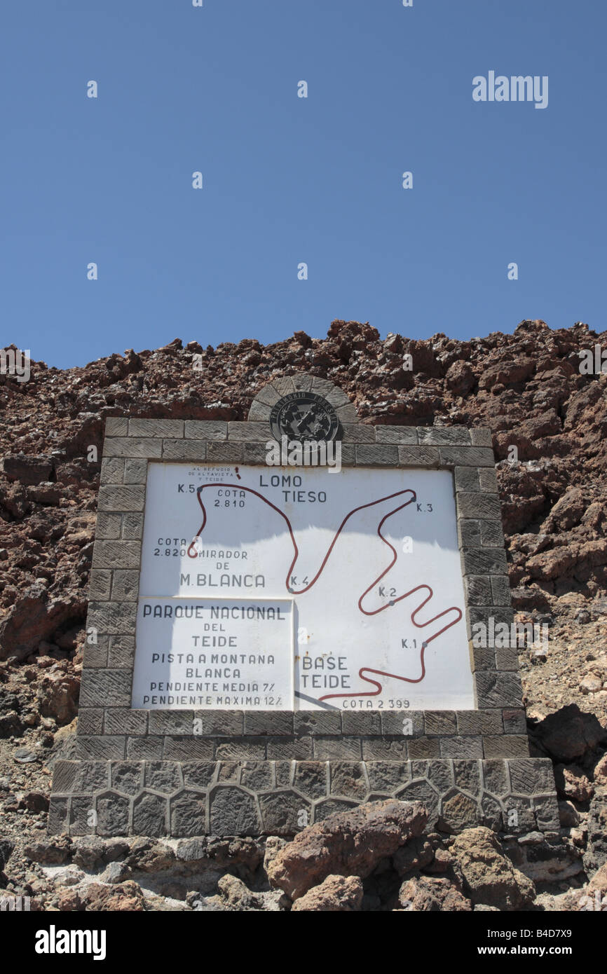 Die Zeichen dafür, dass zu Beginn eines 5 KM-Pfades zu erreichen das Mirador auf Montana Blanca, Teneriffa Stockfoto