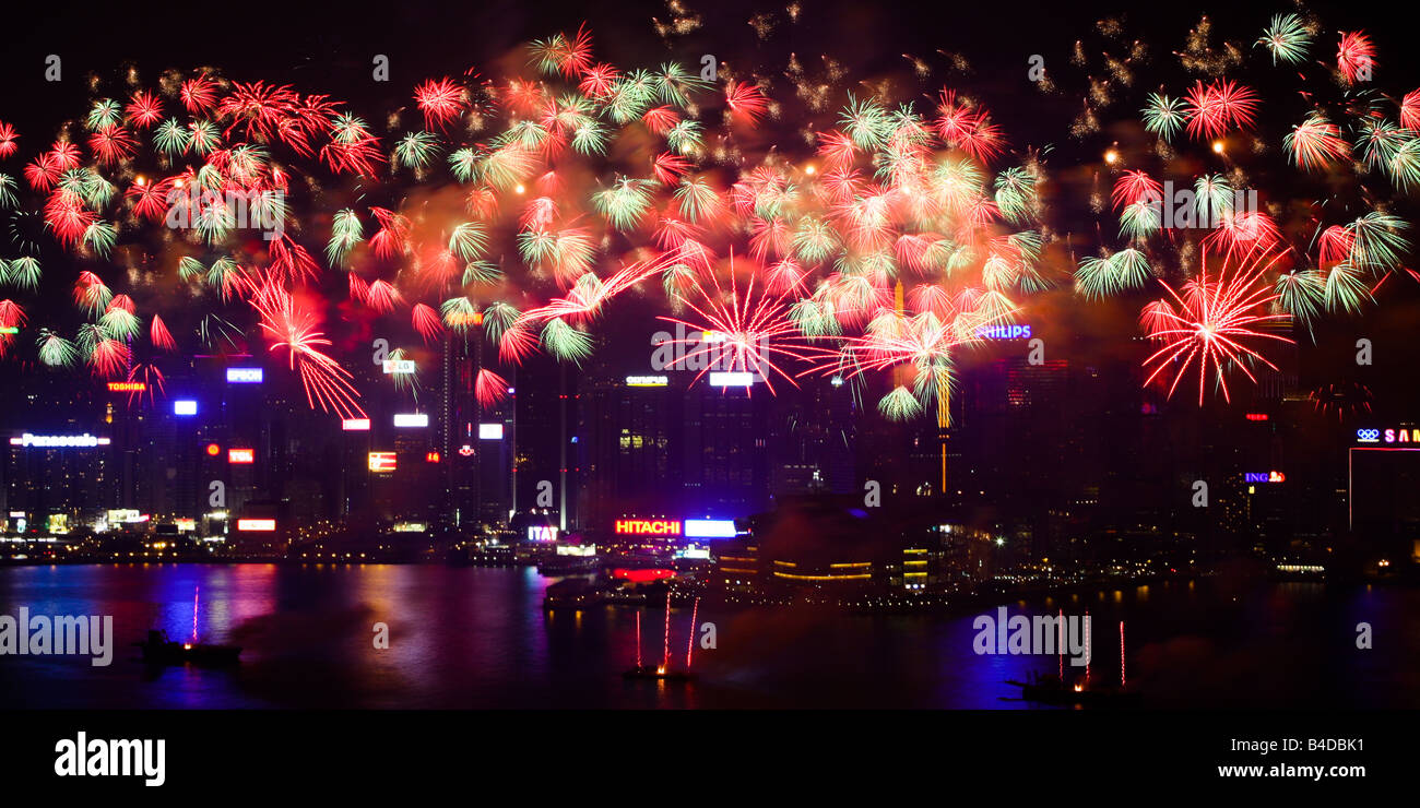Feuerwerk-Feier für die National Day of China in Hongkong Stockfoto