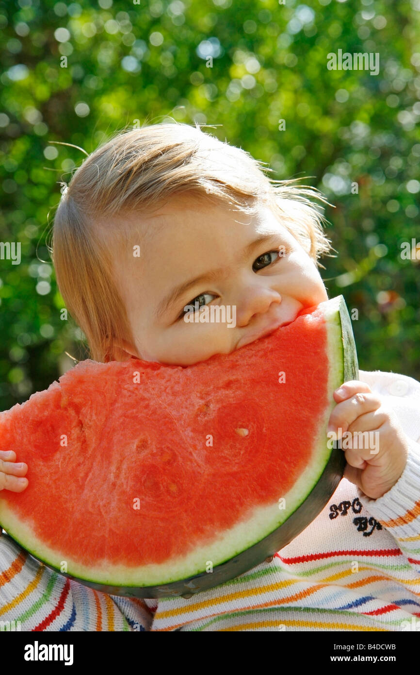 Wassermelone essen Stockfoto