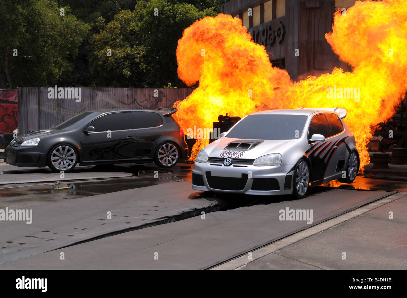 Hollywood Special-Effect-Auto-Explosion Stockfoto