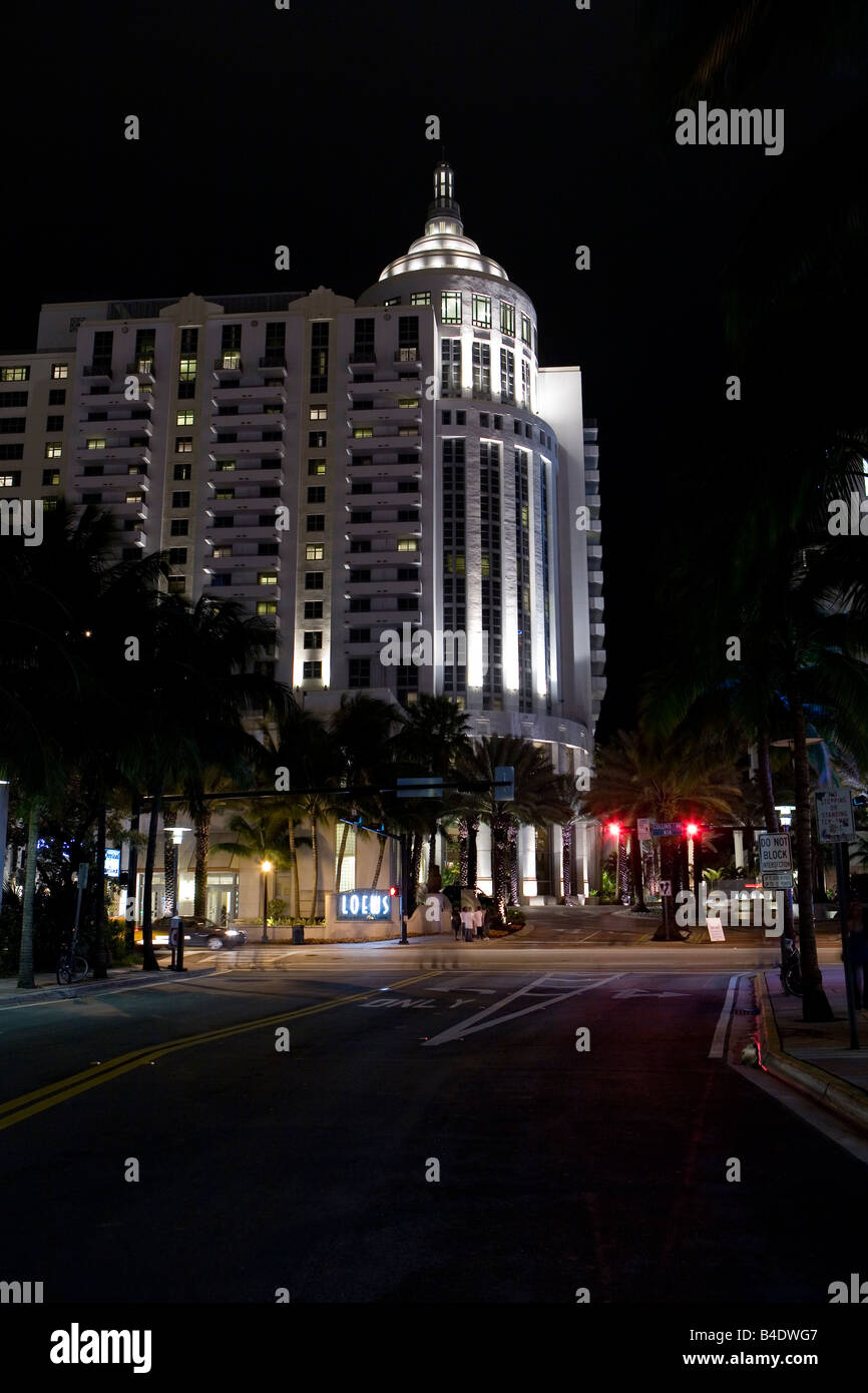 Loews Hotel, South Beach, Miami, Florida, in der Nacht Stockfoto