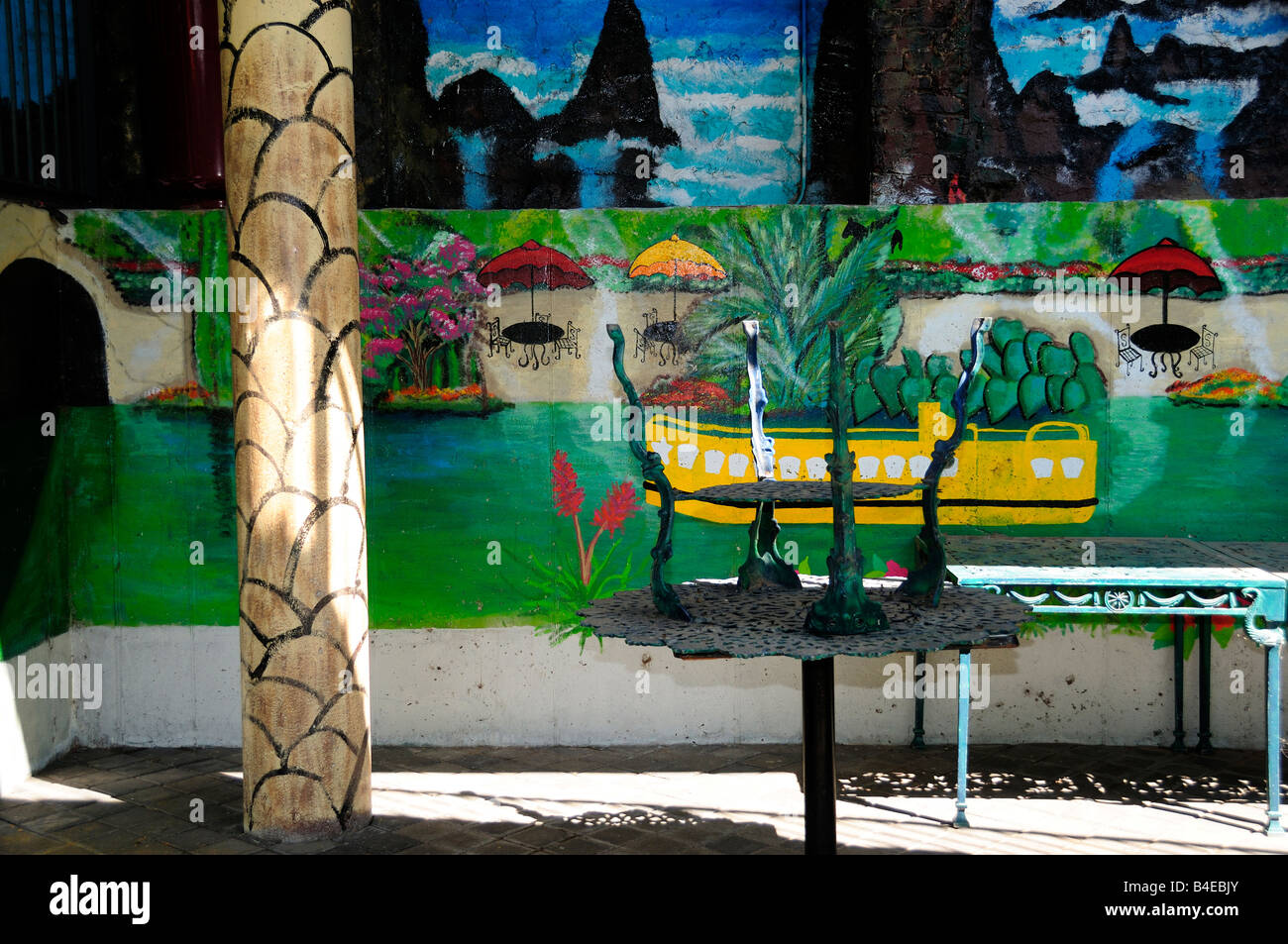 Wandbild Kunst an den Wänden ein mexikanisches Essen-Restaurant auf der Bricktown Canal Bricktown Oklahoma City, Oklahoma, USA. Stockfoto