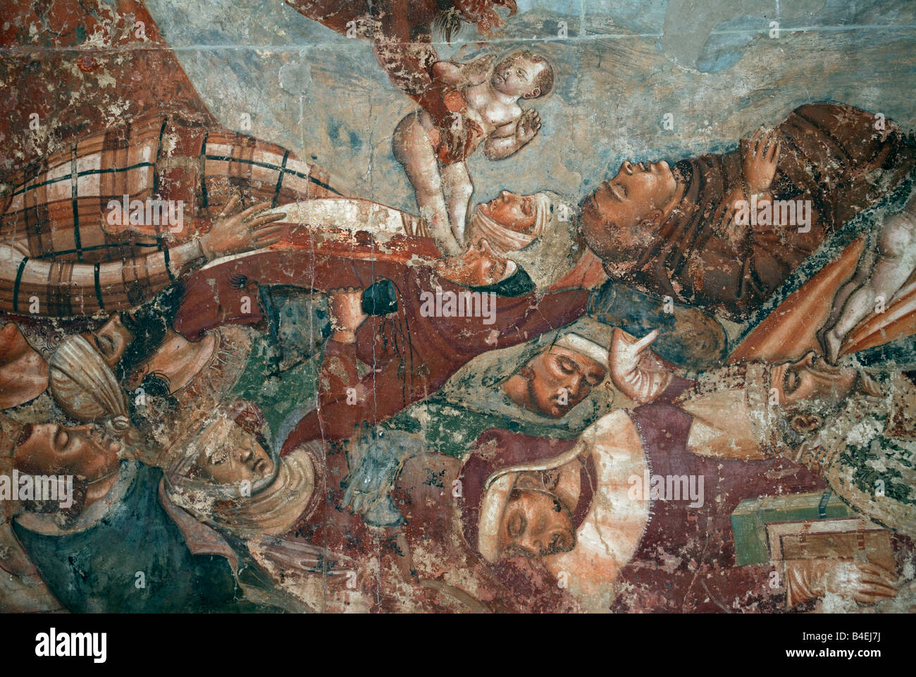 Pisa Italien Detail der Triumph des Todes 14. C Fresken auf dem Display in der Camposanto Stockfoto