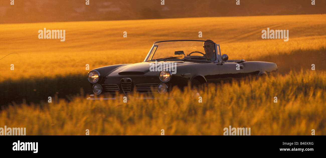 Auto, 90 Jahre Alfa Romeo, Landschaft, Natur, Sommer, Sonnenuntergang, Oldtimer Auto, 1960er Jahre, sechziger Jahre, 2600 Spider Touring 1963, Cabrio Stockfoto