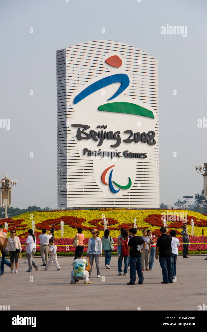 Paralympischen Spiele 2008 in Peking Zeichen, Platz des himmlischen Friedens, Peking, China Stockfoto