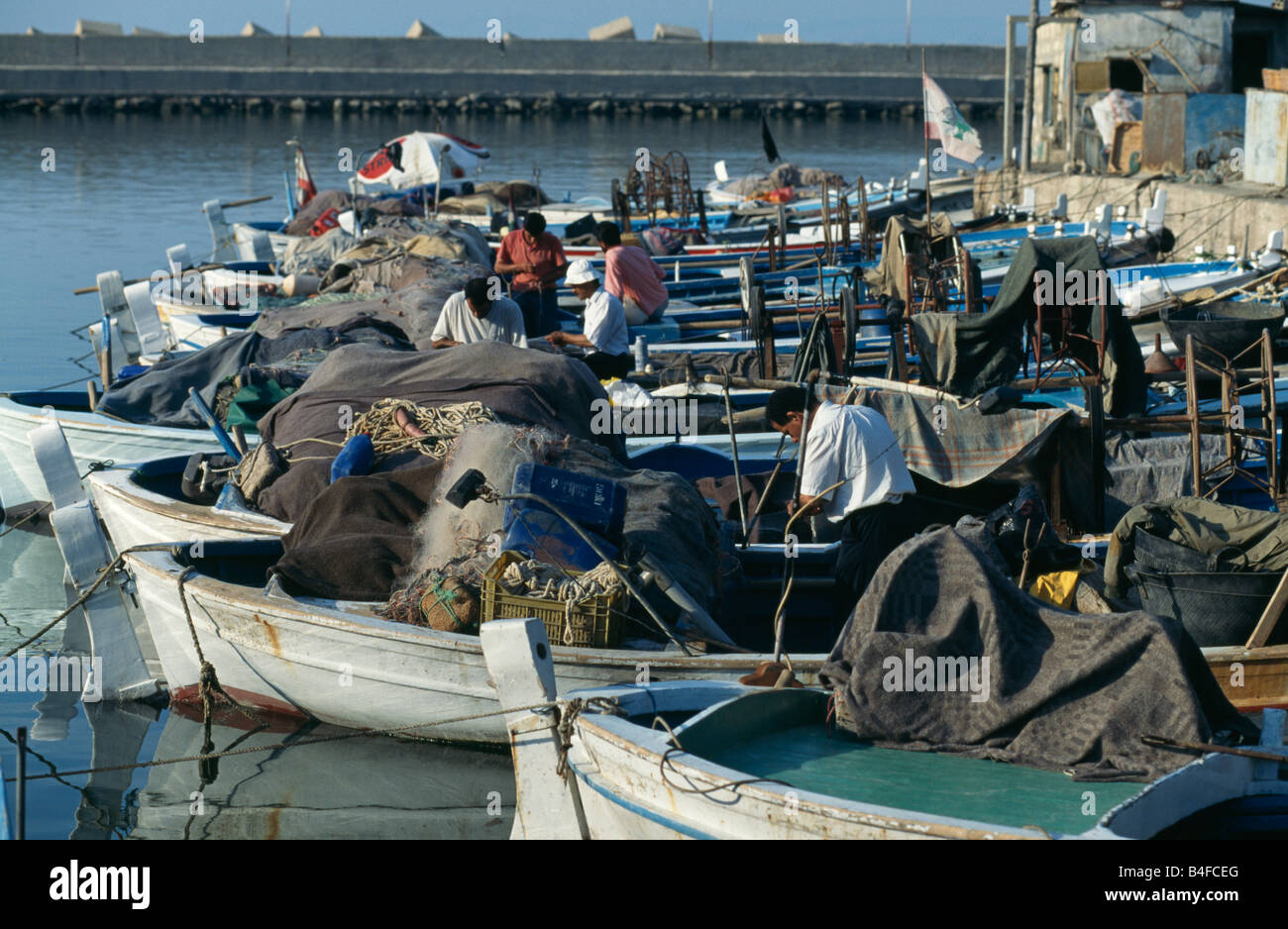 Angelboote/Fischerboote am ägyptischen Hafen, Reifen, der Libanon. Stockfoto