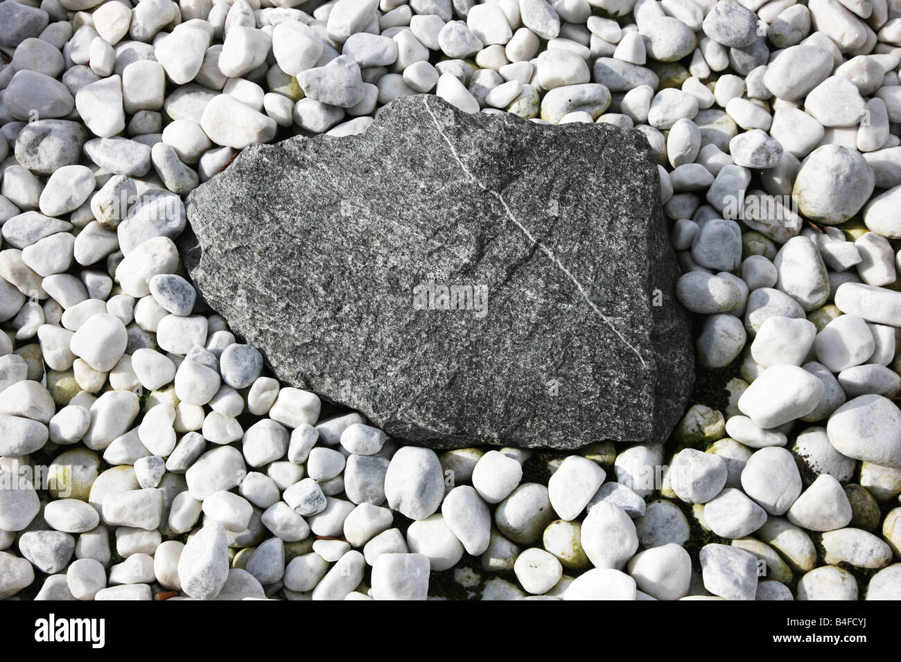 Kiesel Steinen weiß und ein großer schwarzer Stein Stockfotografie Alamy