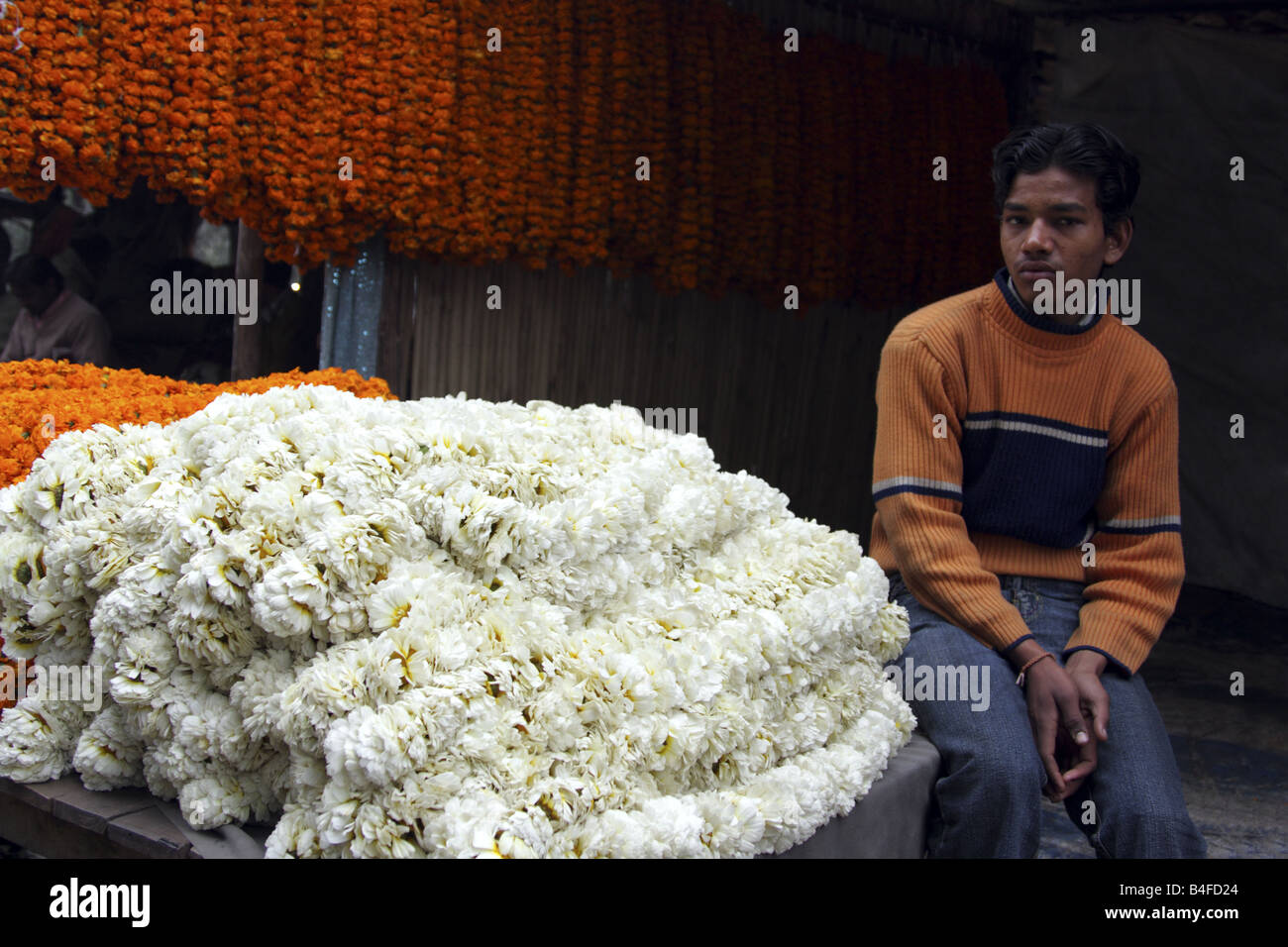 BLUMENHÄNDLER IN DELHI INDIEN Stockfoto