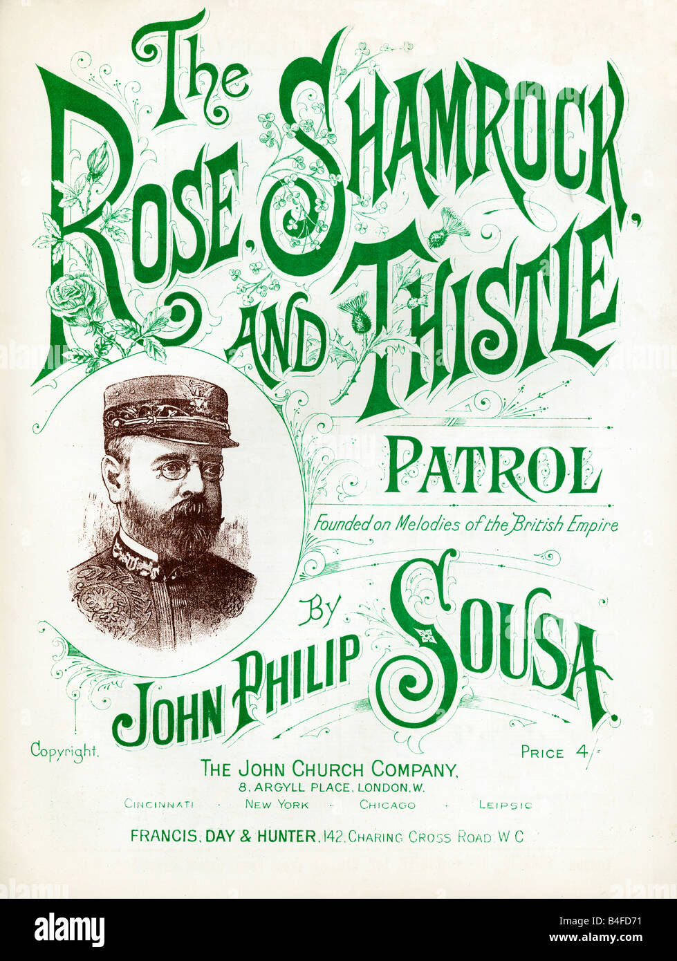 Die Rose Shamrock und Distel Patrol 1901 Notenblatt decken für eine Melodie gegründet auf Melodien des britischen Empire Stockfoto
