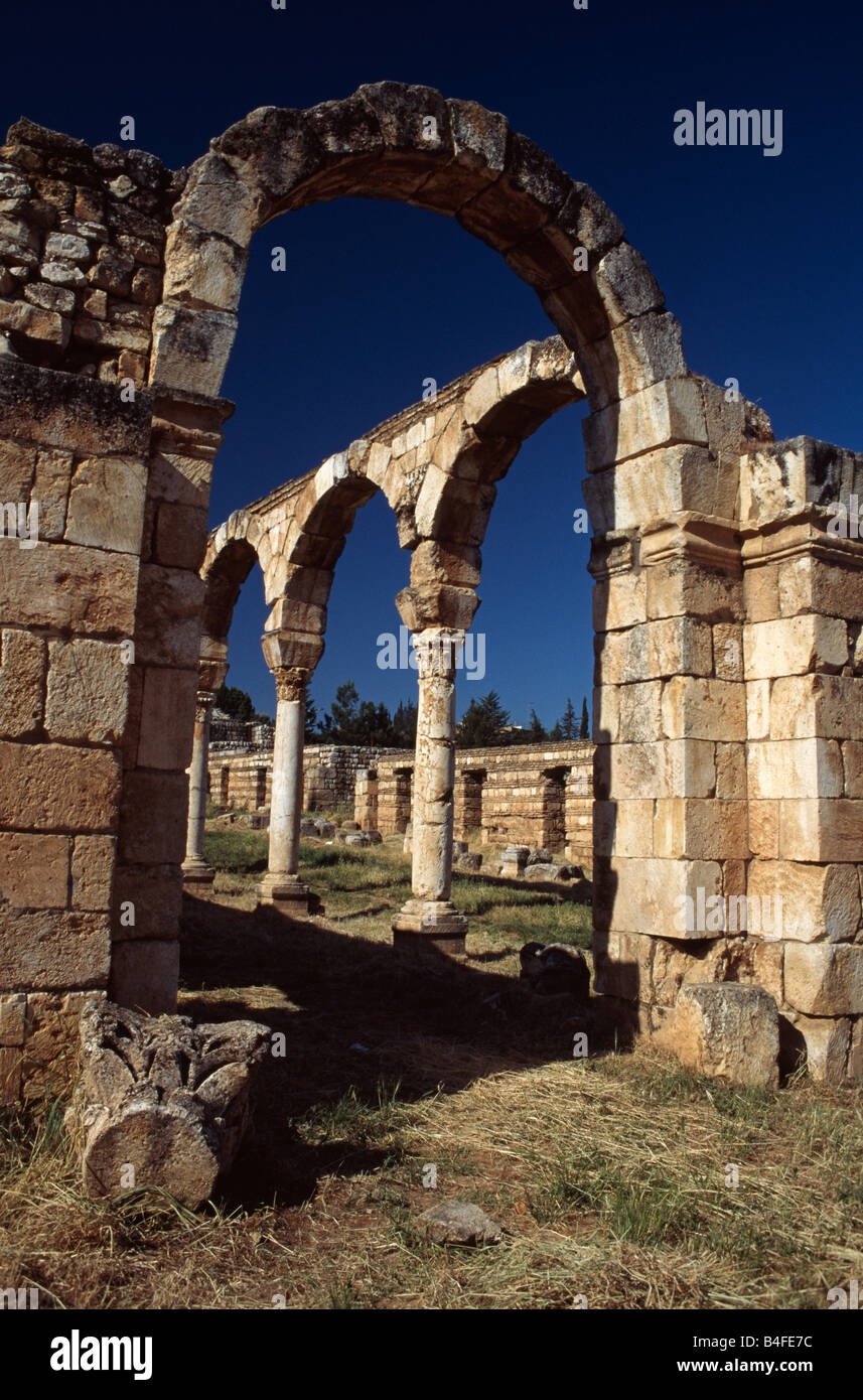 Ruinen der Kalif Palast von Umayyad Caliph Al-Walid ibn Abdel-Malek im 6. Jh. n. Chr., Anjar, Bekaa-Tal, Libanon. Stockfoto