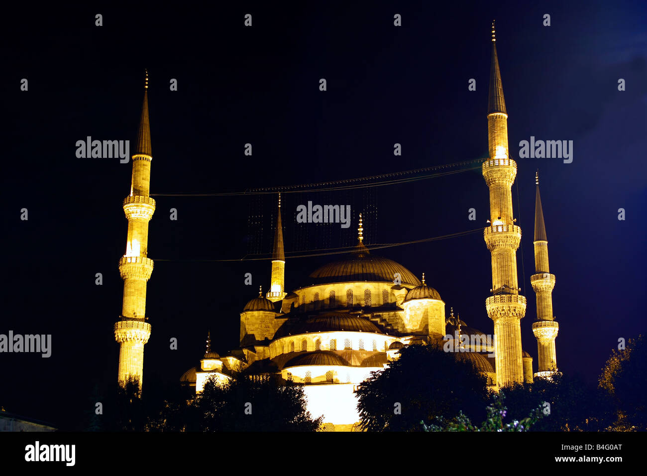 Blaue Moschee außen in Nacht, Istanbul, Türkei-Nachtaufnahme, Oktober 2008 Stockfoto