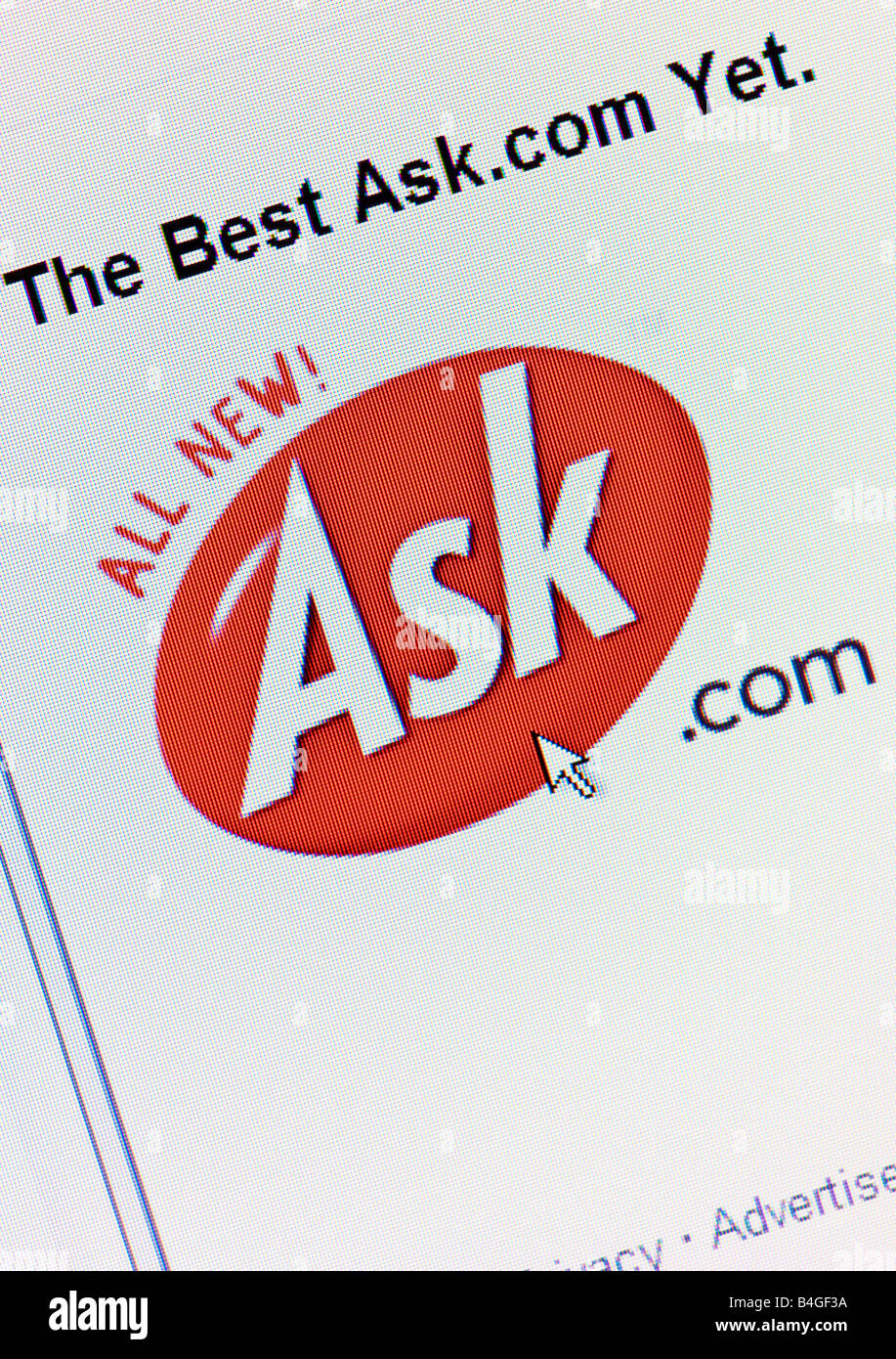 Makro-Screenshot der neuen Version von Ask Internetsuchmaschine (ehemals Ask Jeeves) gestartet Oktober 2008 (nur für redaktionelle Nutzung) Stockfoto